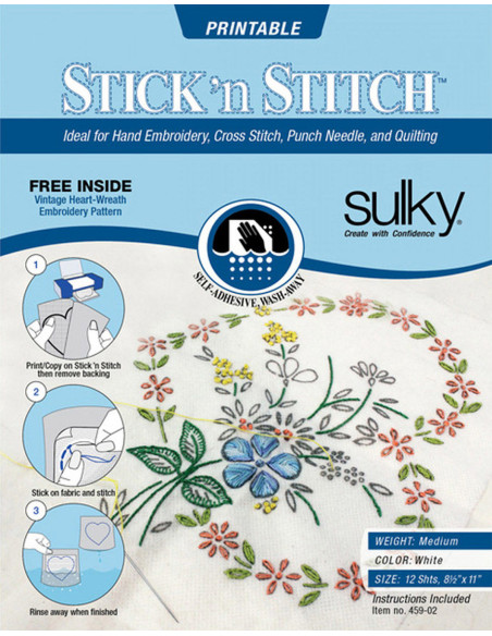 Set di 12 fogli idrosolubili, adesivi e stampabili A4 Stick N Stitch Sulky