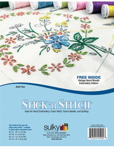 Set di 12 fogli idrosolubili, adesivi e stampabili A4 Stick N Stitch Sulky