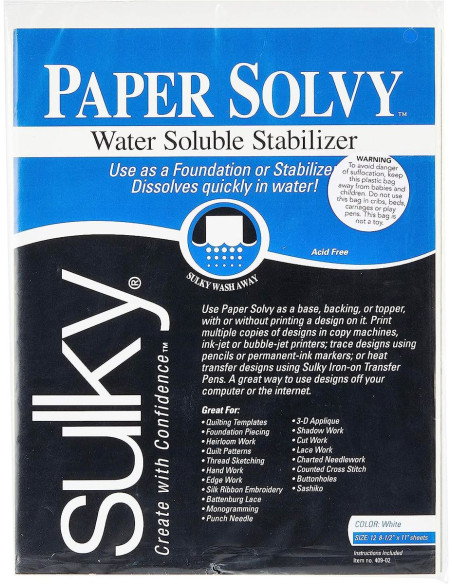 Set di 11 fogli di stabilizzatore idrosolubile e stampabile Sulky Paper Solvy