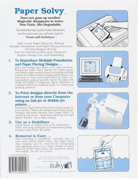 Set di 11 fogli di stabilizzatore idrosolubile e stampabile Sulky Paper Solvy