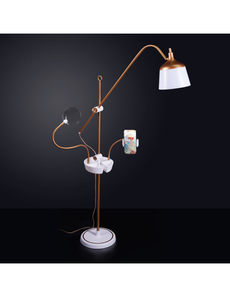Lampada da terra con lente d'ingrandimento, vassoio e pinza per telefono Daylight Anita