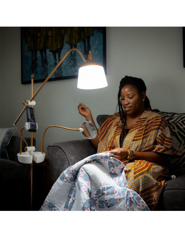 Lampada da terra con lente d'ingrandimento, vassoio e pinza per telefono Daylight Anita