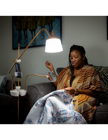 Lampada da terra con lente d'ingrandimento, vassoio e pinza per telefono Daylight Anita