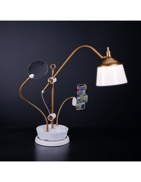 Lampada da tavolo con lente d'ingrandimento, vassoio e pinza per telefono Daylight Anita