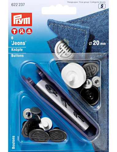 Scatola di 6 bottoni jeans 20mm