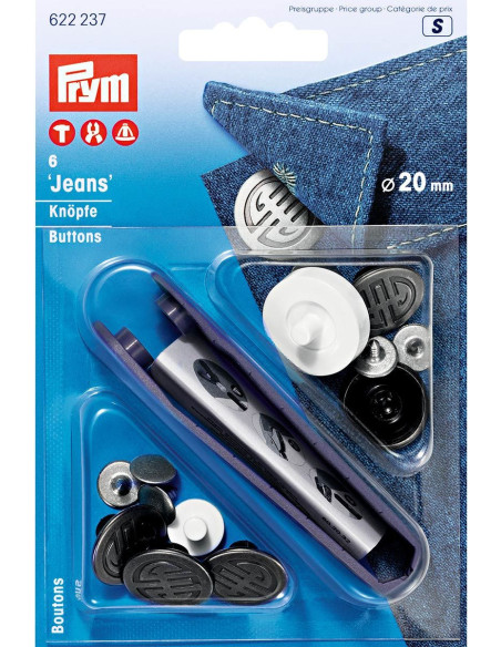 Scatola di 6 bottoni jeans 20mm