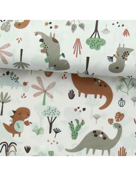 Tessuto popeline di cotone - Dinosauro marrone