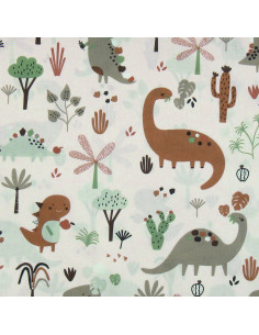 Tessuto popeline di cotone - Dinosauro marrone 2
