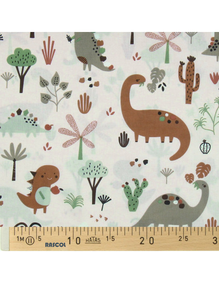 Tessuto popeline di cotone - Dinosauro marrone