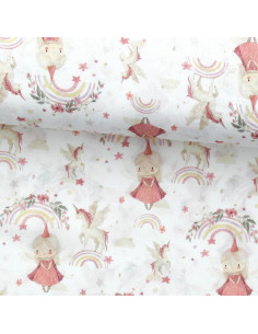 Tessuto popeline di cotone - Linette bianco e rosa