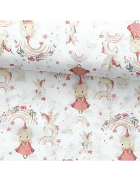 Tessuto popeline di cotone - Linette bianco e rosa