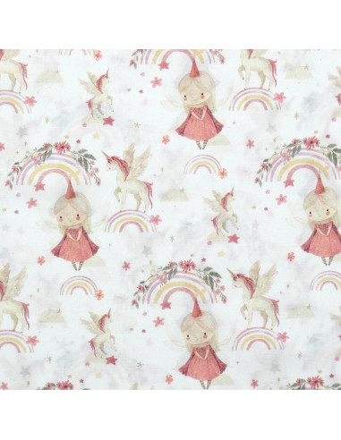 Tessuto popeline di cotone - Linette bianco e rosa
