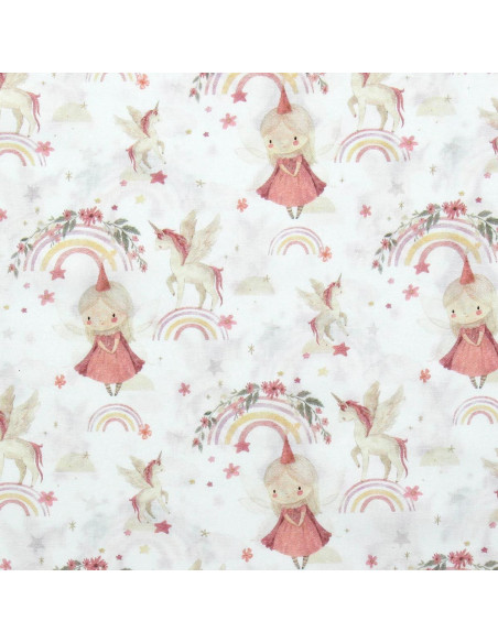 Tessuto popeline di cotone - Linette bianco e rosa