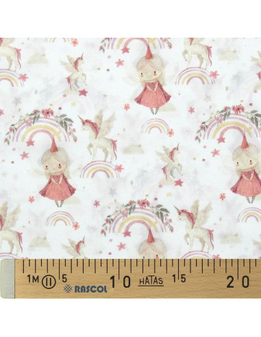 Tessuto popeline di cotone - Linette bianco e rosa