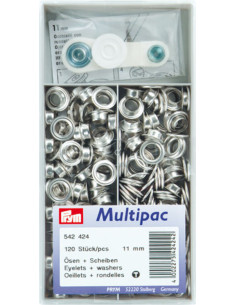 Multipacco di 120 occhielli con rondelle 11 mm - Argento