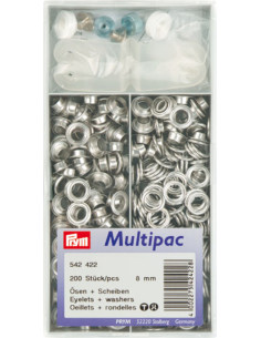 Multipacco di 200 occhielli con rondelle 8 mm - Argento