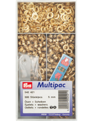 Multipac di 500 occhielli con rondelle da 5 mm - Oro