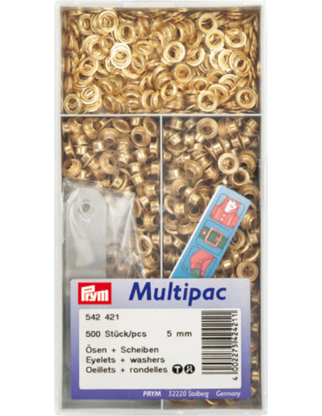 Multipac di 500 occhielli con rondelle da 5 mm - Oro