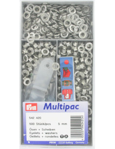 Multipacco di 500 occhielli con rondelle da 5 mm - Argento