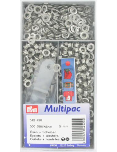 Multipacco di 500 occhielli con rondelle da 5 mm - Argento