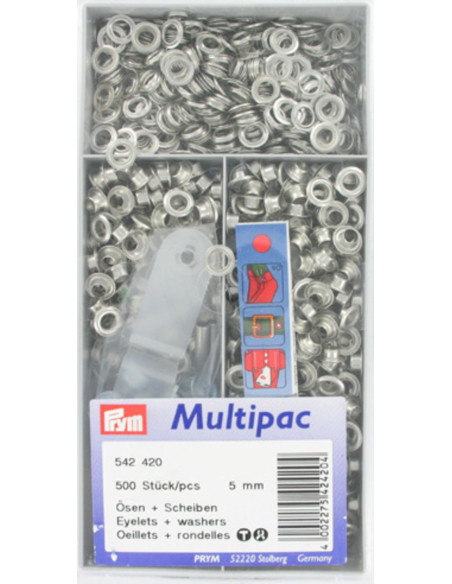 Multipacco di 500 occhielli con rondelle da 5 mm - Argento