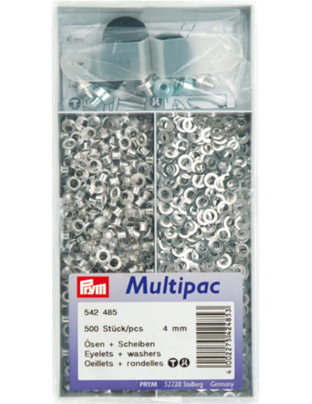 Multipack di 500 occhielli con rondelle da 4 mm - Argento
