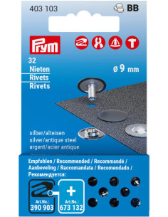 Ricarica di 32 rivetti 9 mm - Argento e acciaio antico