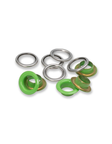 Scatola di 15 occhielli con rondelle 11 mm - Verde chiaro