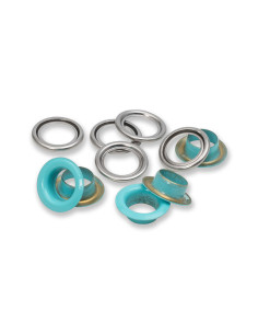 Scatola di 15 occhielli con rondelle 11 mm - Menta
