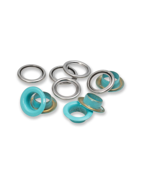 Scatola di 15 occhielli con rondelle 11 mm - Menta