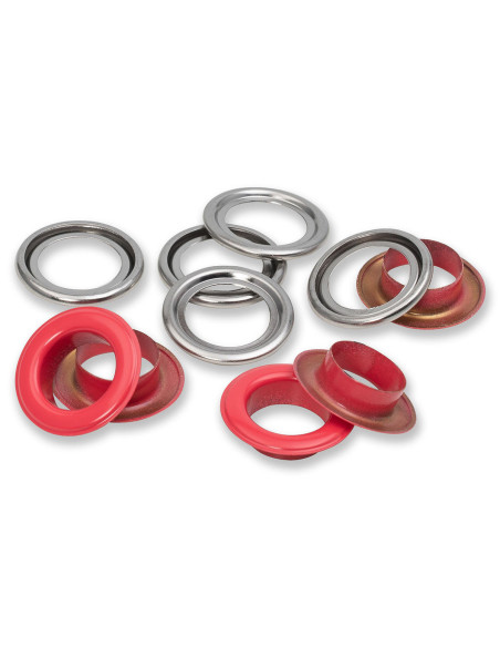 Scatola di 15 occhielli con rondelle 14 mm - Rosso
