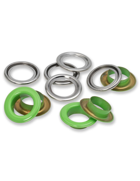 Scatola di 15 occhielli con rondelle 14 mm - Verde chiaro