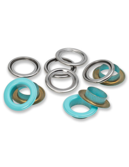 Scatola di 15 occhielli con rondelle 14 mm - Menta