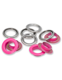 Scatola di 15 occhielli con rondelle 14 mm - Fucsia