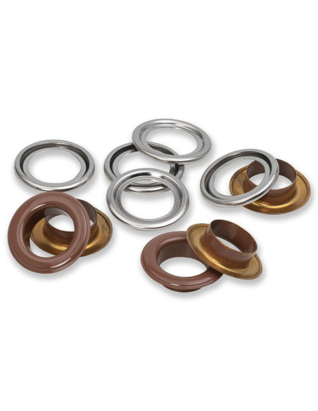 Scatola di 15 occhielli con rondelle 14 mm - Marrone scuro