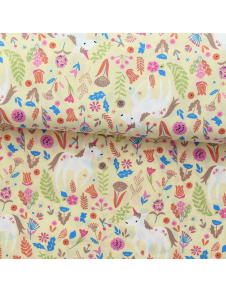 Tessuto popeline di cotone - Unicorno giallo