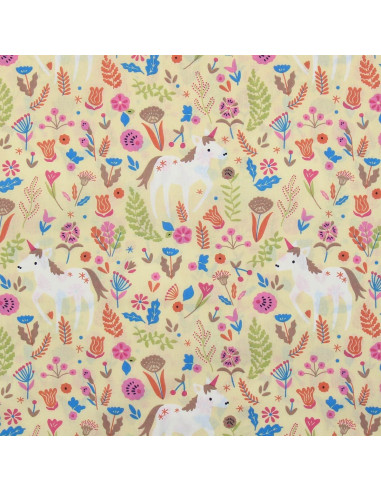 Tessuto popeline di cotone - Unicorno giallo