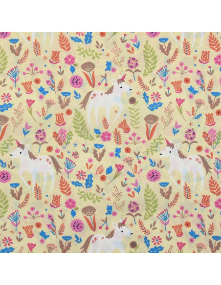 Tessuto popeline di cotone - Unicorno giallo