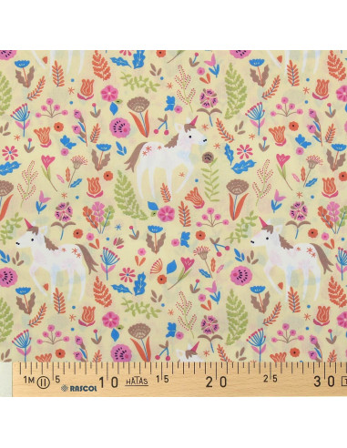 Tessuto popeline di cotone - Unicorno giallo