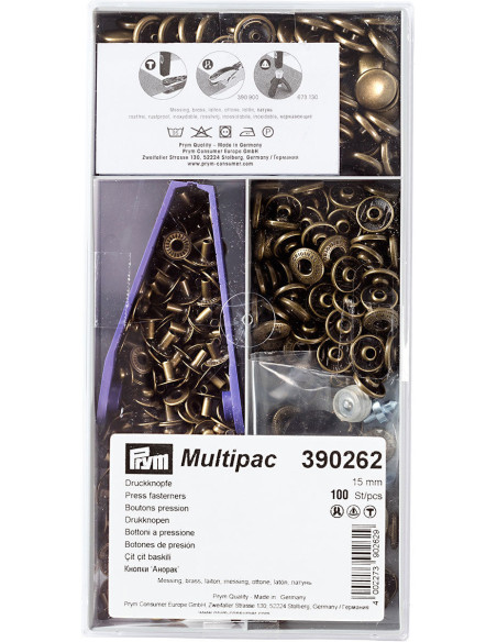 Multipac di 100 bottoni a pressione Anorak - Ottone 15 mm