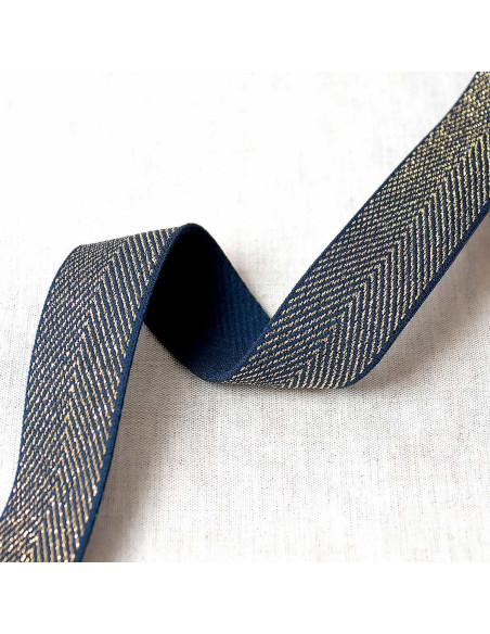 Elastico chevron metallico - Blu marino e oro