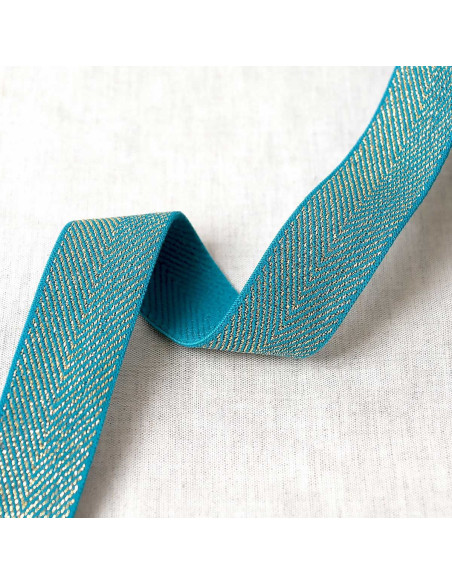 Elastico chevron metallico - Blu petrolio e oro