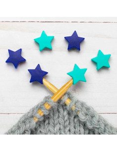 Tappi ferma-maglia per ferri da maglia - Stelle blu e verdi
