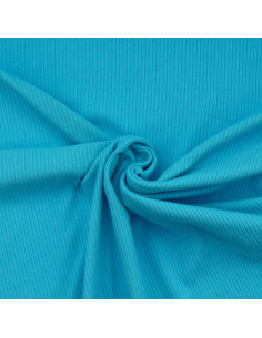 Tessuto jersey di cotone a coste - Blu turchese