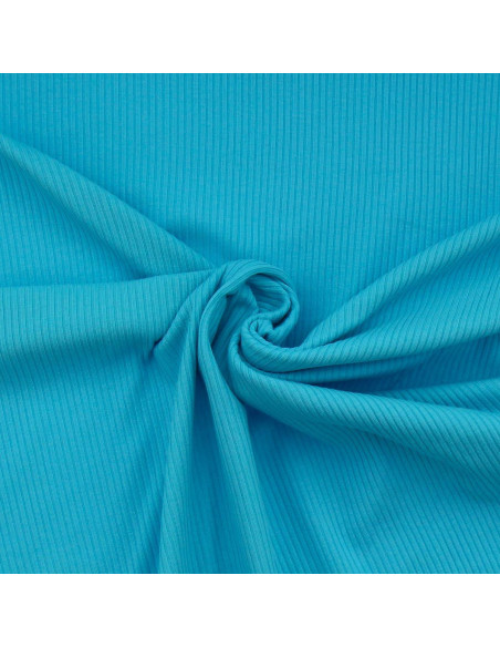 Tessuto jersey di cotone a coste - Blu turchese