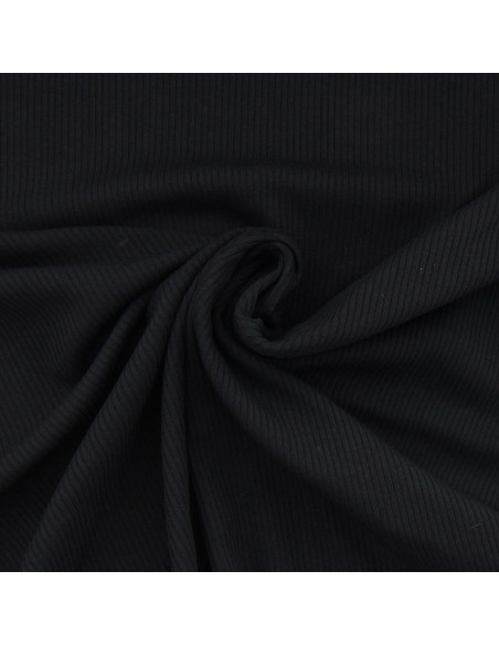 Tessuto jersey di cotone a coste - Nero