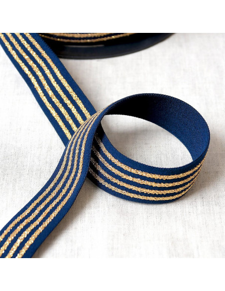 Elastico 4 bande metalliche - Blu marino e oro
