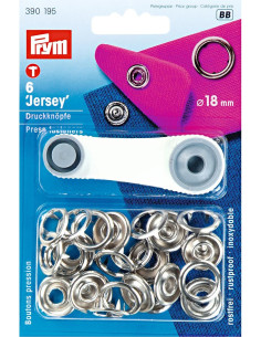 Scatola di 6 bottoni a pressione jersey Argento con attrezzo 18 mm