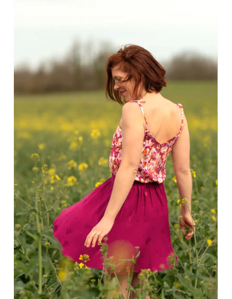 Tessuto jacquard di viscosa Streli rosa magenta - Églantine & Zoé