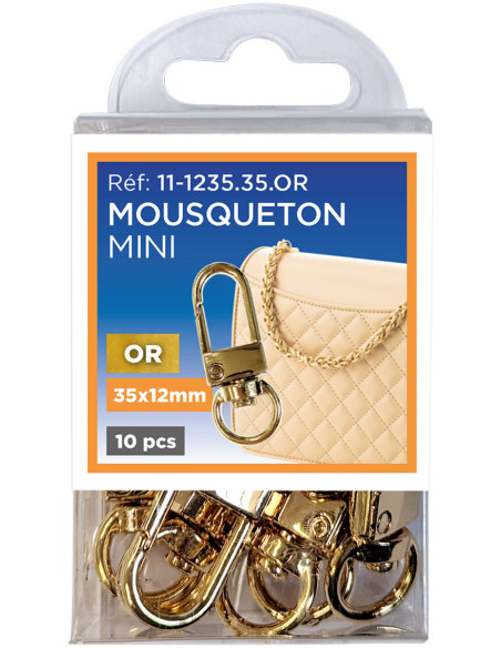 Set di 10 mini moschettoni girevoli - Dorato 35 x 12 mm